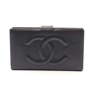 CHANEL Authentic Black Leather Logo Wallet